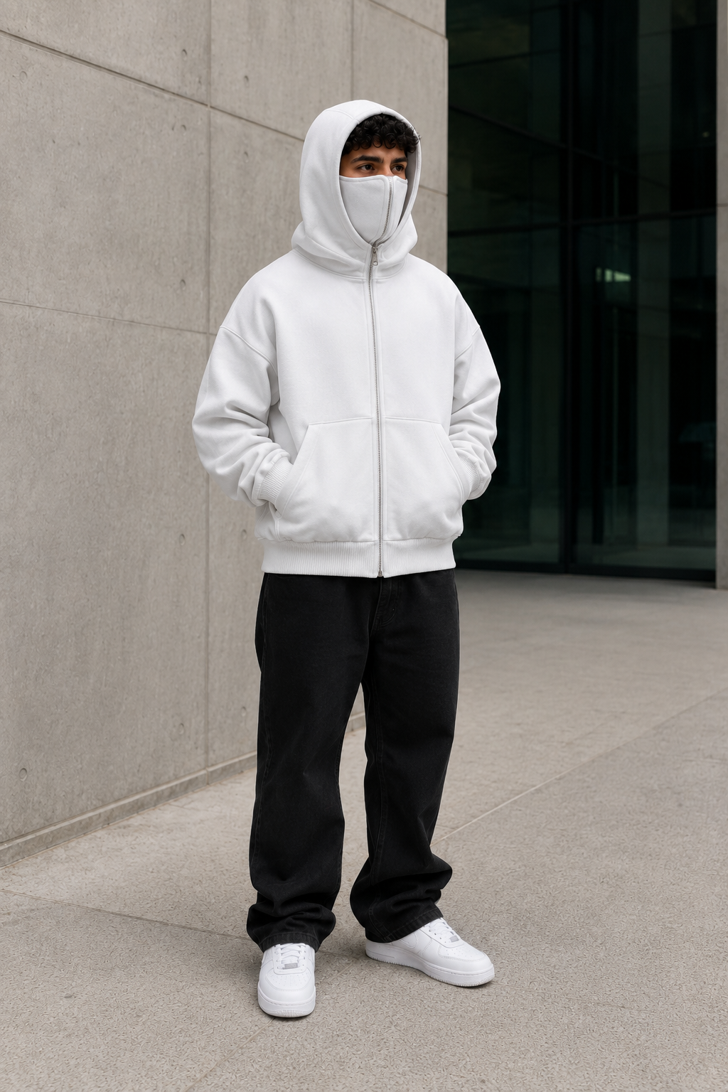 Unisex Cotton Oversized Hoodie – Removable Face Mask with Kangaroo Pockets