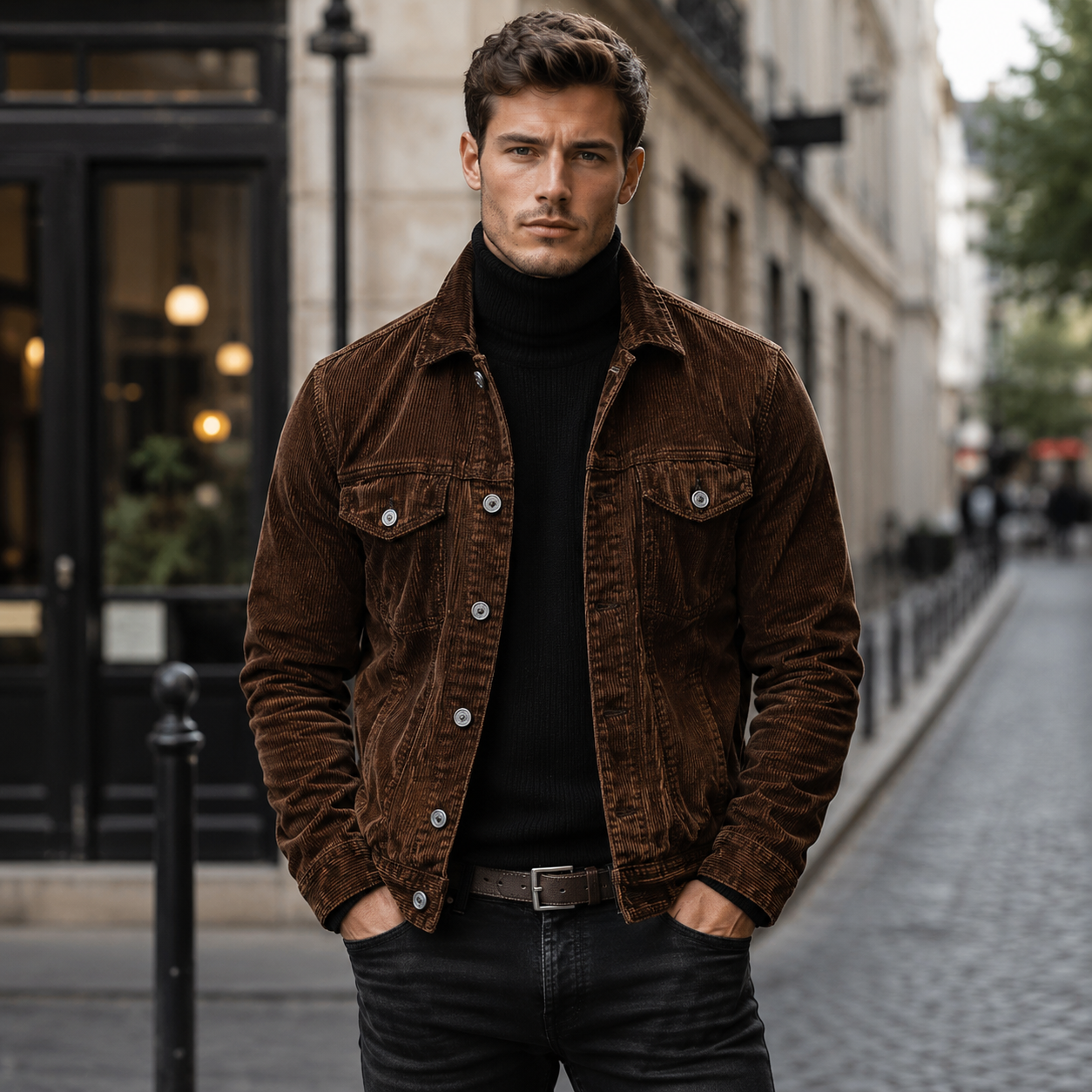 Men's Slim Fit Corduroy Jacket – Button Closure with Chest Pockets