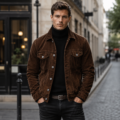 Men's Slim Fit Corduroy Jacket – Button Closure with Chest Pockets