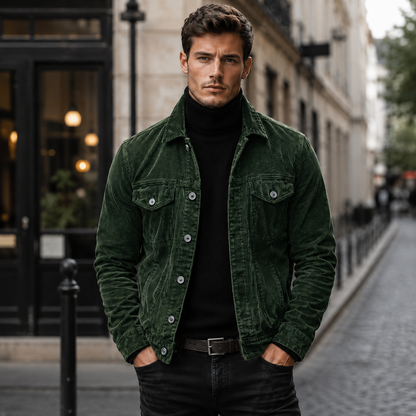 Men's Slim Fit Corduroy Jacket – Button Closure with Chest Pockets