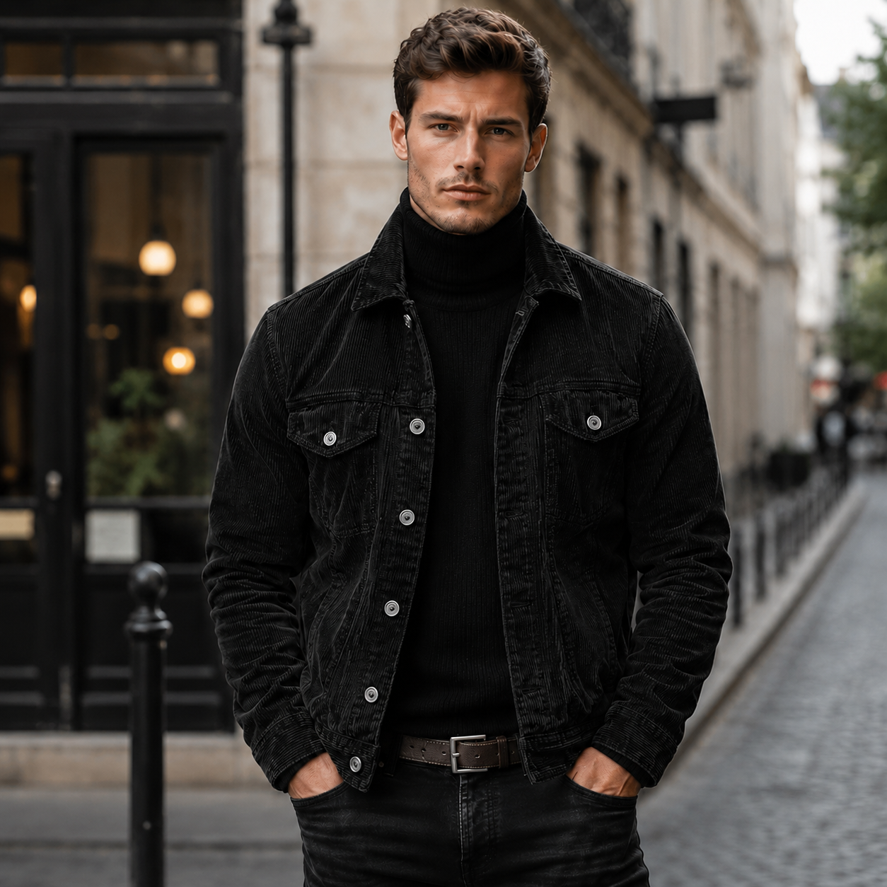 Men's Slim Fit Corduroy Jacket – Button Closure with Chest Pockets