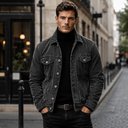 Men's Slim Fit Corduroy Jacket – Button Closure with Chest Pockets