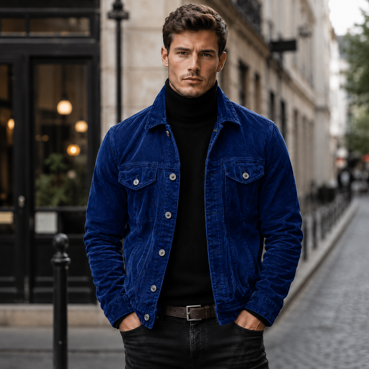 Men's Slim Fit Corduroy Jacket – Button Closure with Chest Pockets