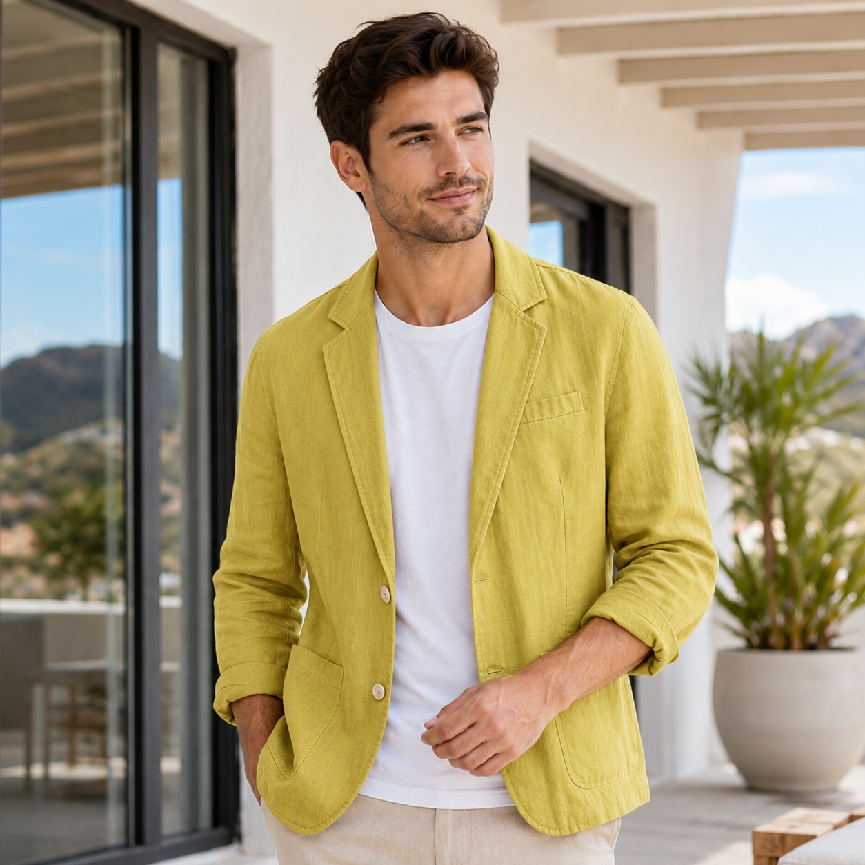 Men's Lightweight Linen Blazer – Breathable Slim Fit for Summer