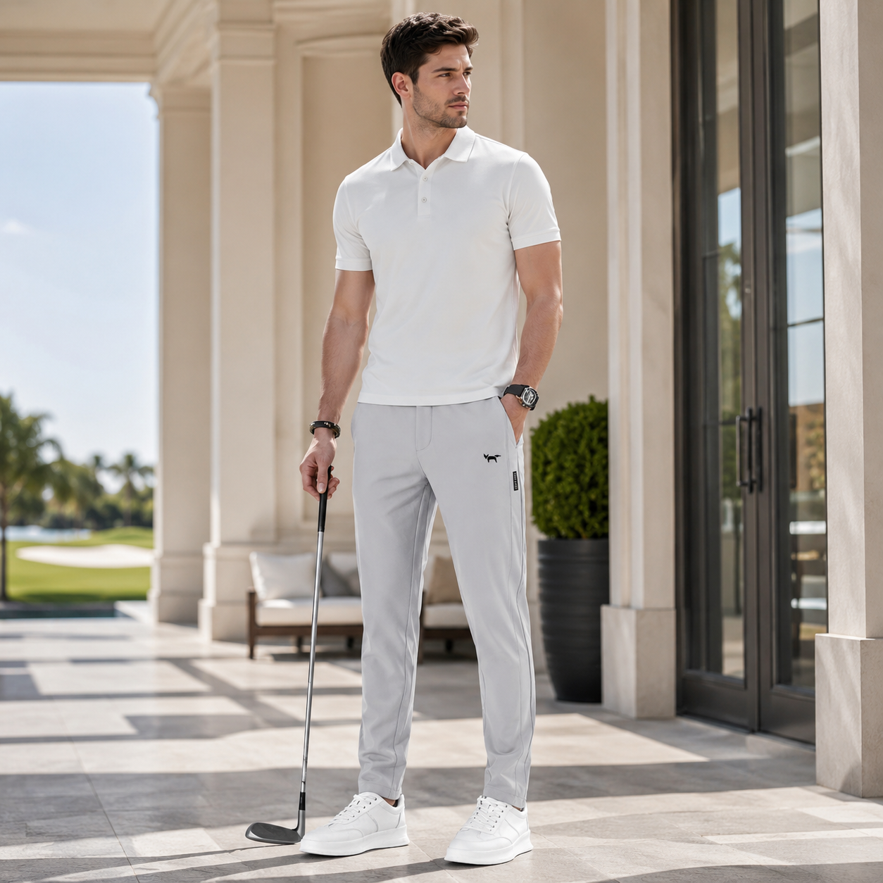 Men's Slim Fit Golf Pants – Stretchy Breathable Fabric with Elastic Waist