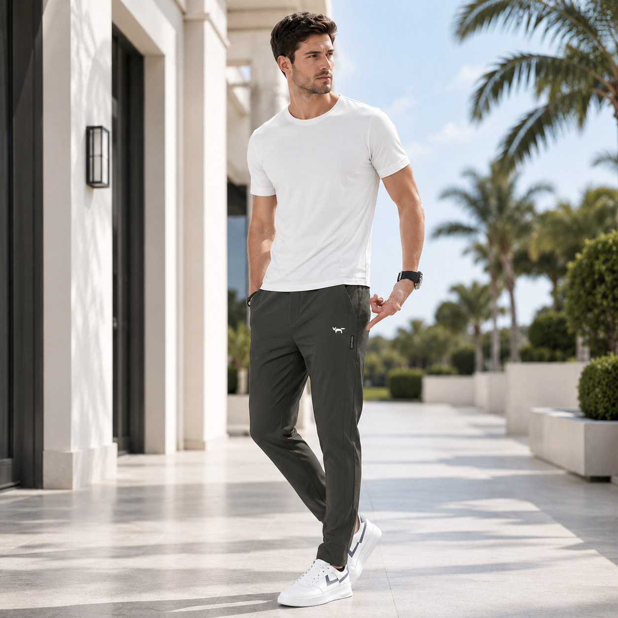 Men's Slim Fit Golf Pants – Stretchy Breathable Fabric with Elastic Waist