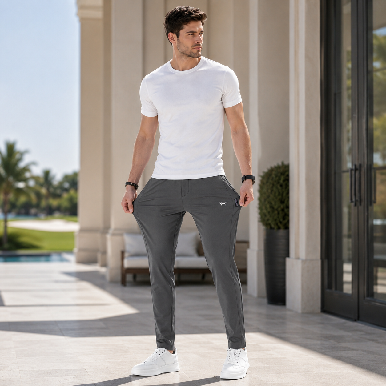 Men's Slim Fit Golf Pants – Stretchy Breathable Fabric with Elastic Waist