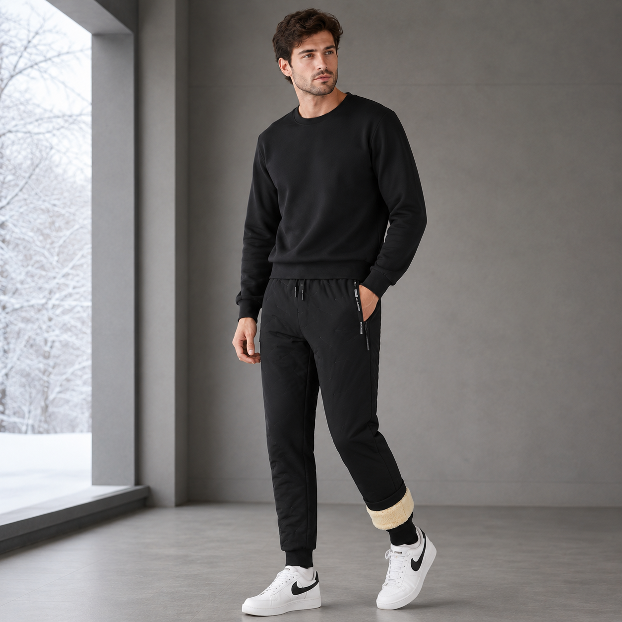 Men's Cashmere Lined Winter Pants – Windproof Insulated Fabric