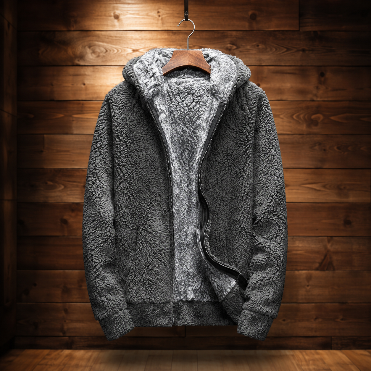 Men's Ultra Warm Fleece Jacket – Microfleece Lining with Double-Zip Hood