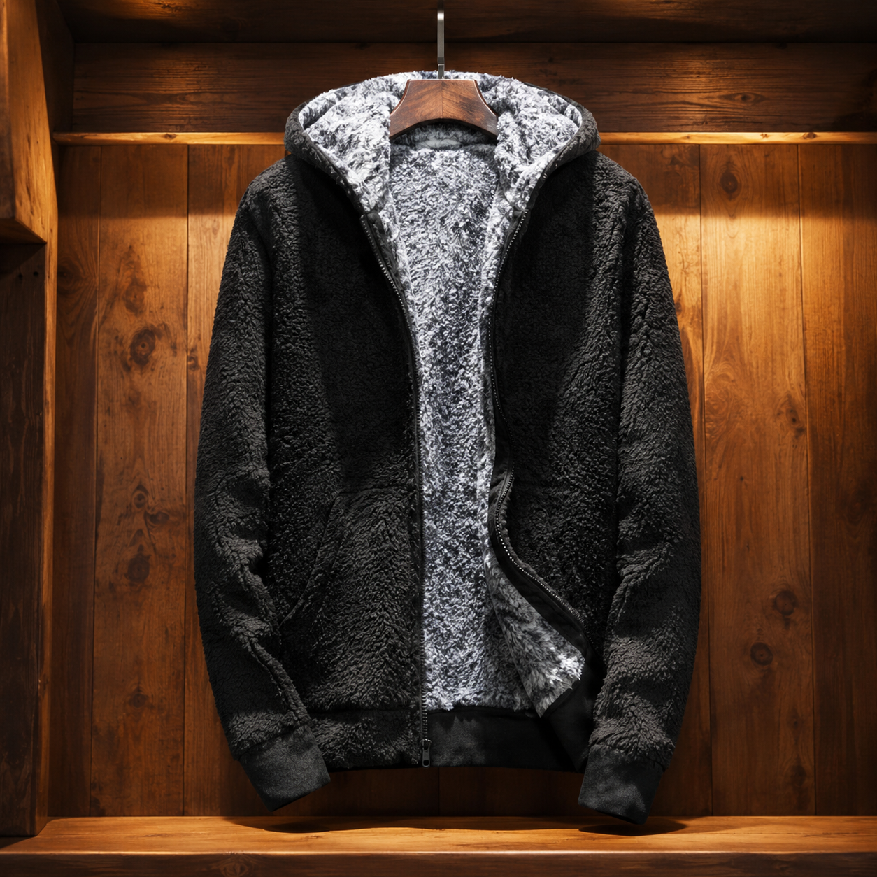 Men's Ultra Warm Fleece Jacket – Microfleece Lining with Double-Zip Hood