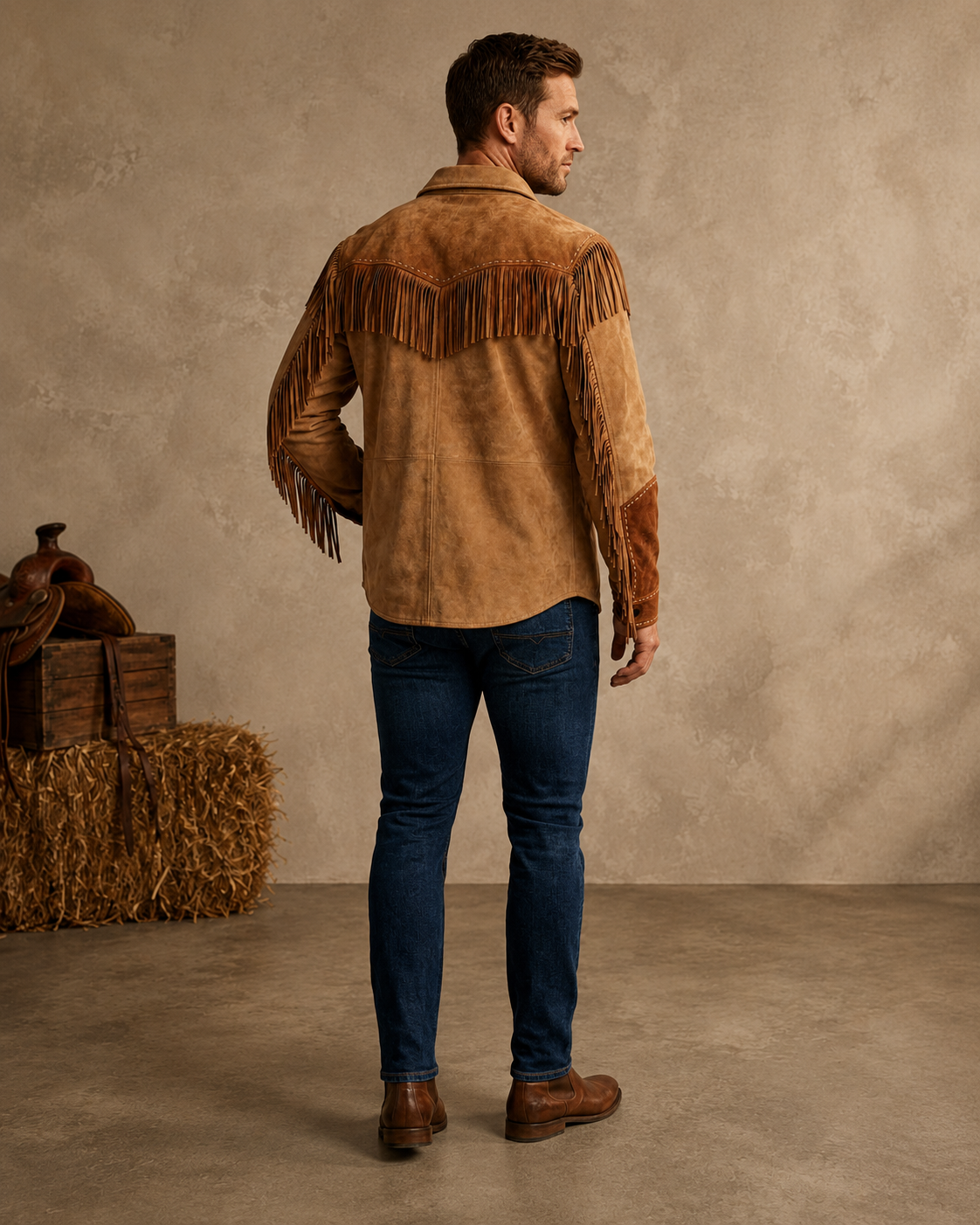Men's Cotton Blend Western Shirt – Fringe Detailing with Floral Embroidery – Regular Fit