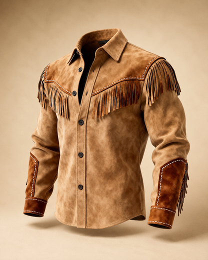 Men's Cotton Blend Western Shirt – Fringe Detailing with Floral Embroidery – Regular Fit