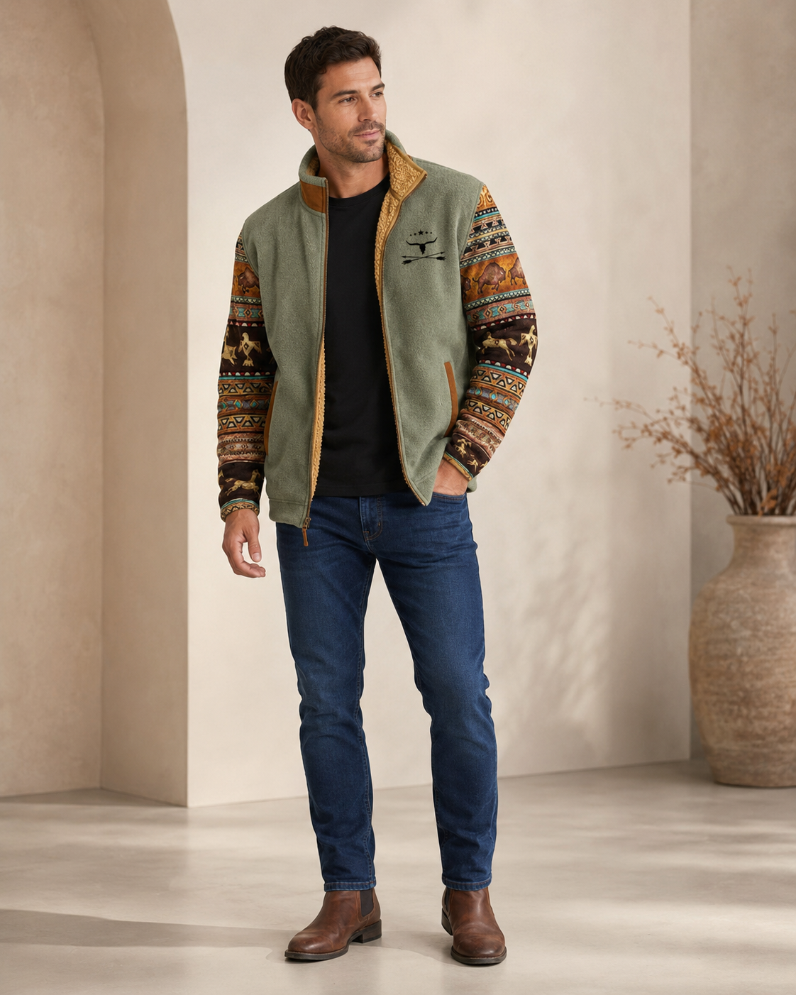 Men's Lightweight Merino Fleece Jacket – Regular Fit for Outdoor Activities