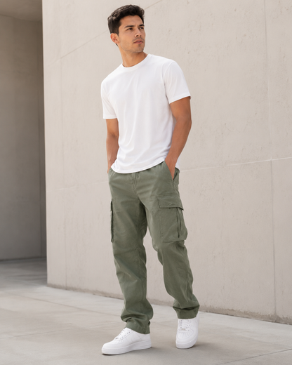 Men’s Lightweight Cotton Blend Cargo Pants – Relaxed Straight Leg with Multi-Pocket Design