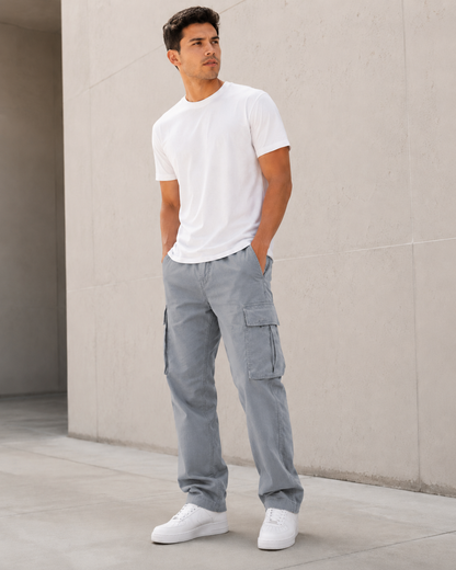 Men’s Lightweight Cotton Blend Cargo Pants – Relaxed Straight Leg with Multi-Pocket Design