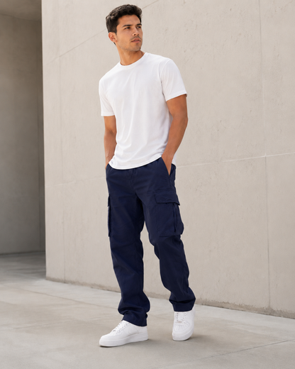 Men’s Lightweight Cotton Blend Cargo Pants – Relaxed Straight Leg with Multi-Pocket Design