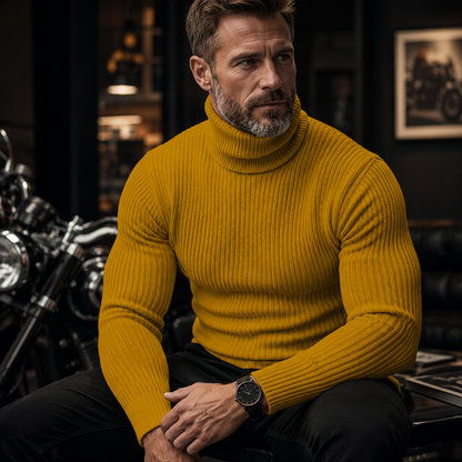 Men's Ribbed Turtleneck Sweater – Slim Fit, Lightweight Warmth
