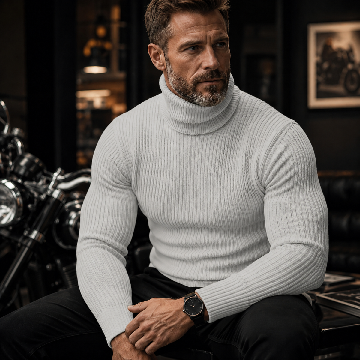 Men's Ribbed Turtleneck Sweater – Slim Fit, Lightweight Warmth