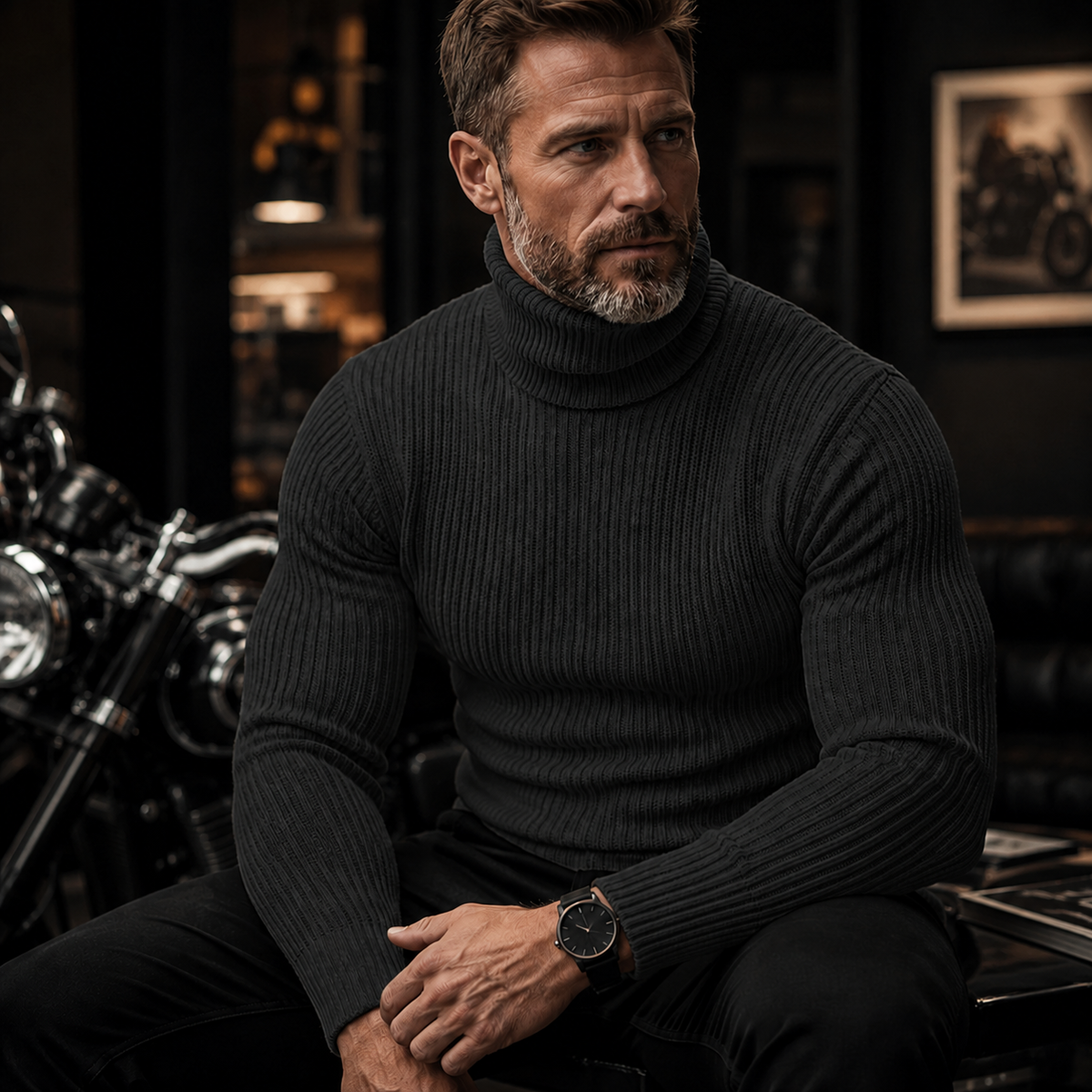 Men's Ribbed Turtleneck Sweater – Slim Fit, Lightweight Warmth