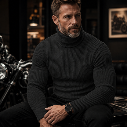 Men's Ribbed Turtleneck Sweater – Slim Fit, Lightweight Warmth