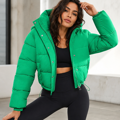 Women's Cropped Puffer Jacket – Quilted Insulation with Adjustable Hem