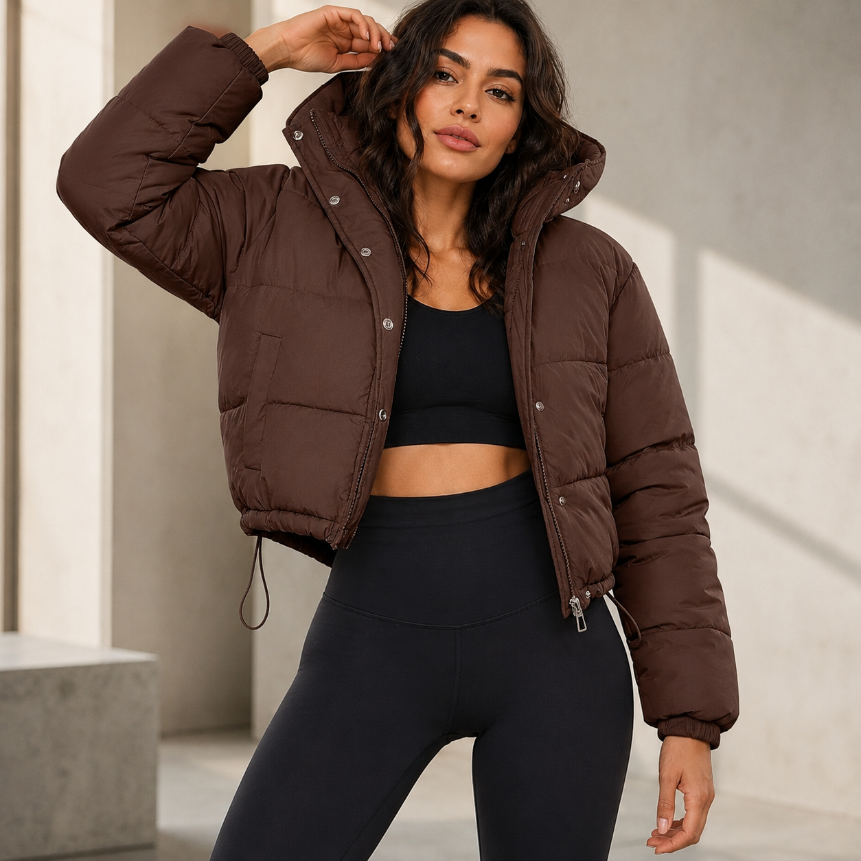 Women's Cropped Puffer Jacket – Quilted Insulation with Adjustable Hem