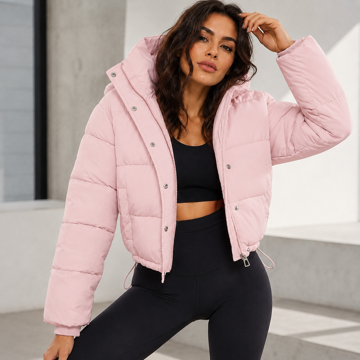 Women's Cropped Puffer Jacket – Quilted Insulation with Adjustable Hem