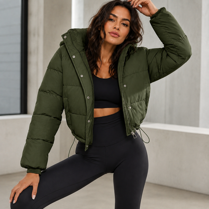 Women's Cropped Puffer Jacket – Quilted Insulation with Adjustable Hem