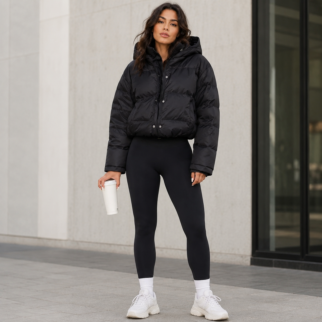 Women's Cropped Puffer Jacket – Quilted Insulation with Adjustable Hem