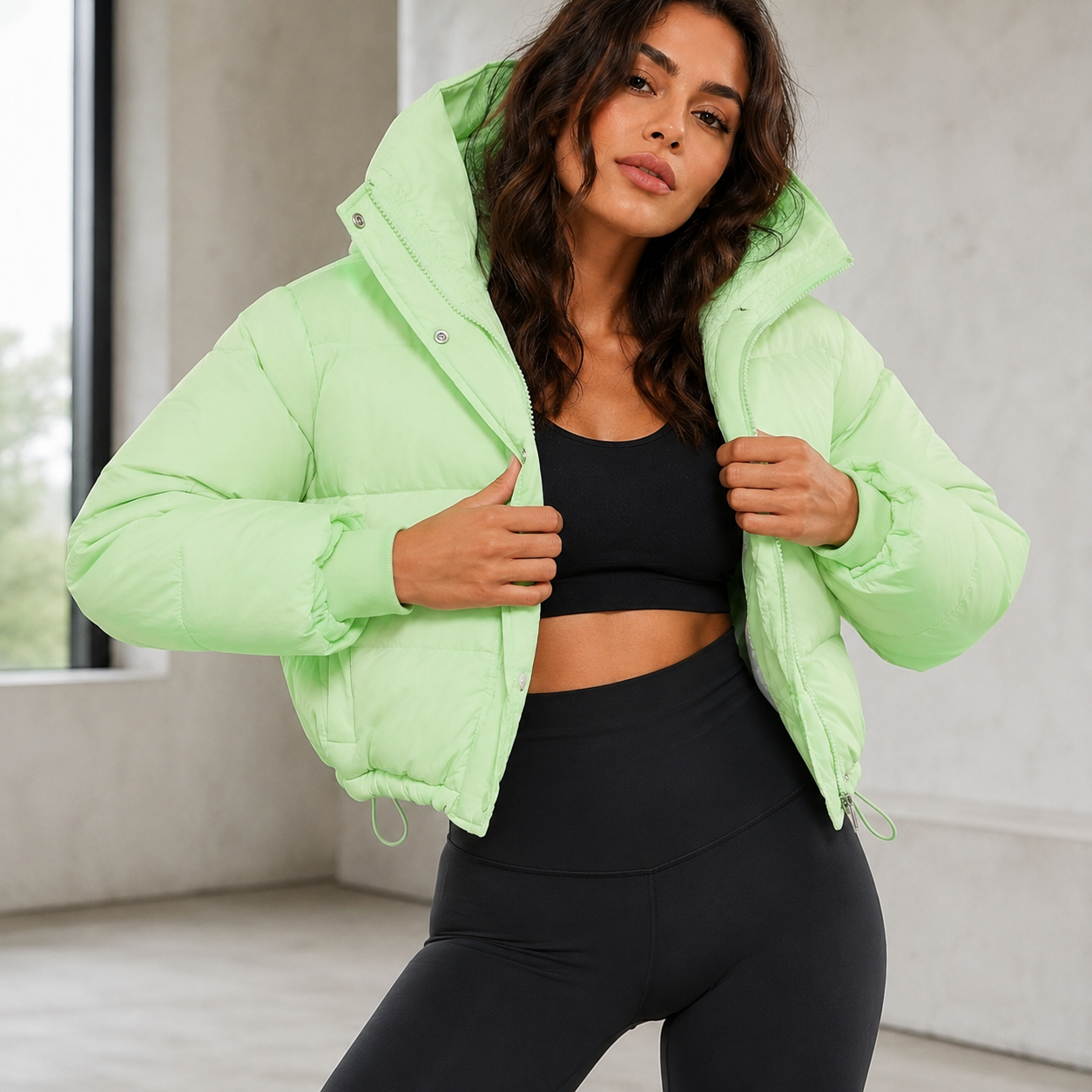 Women's Cropped Puffer Jacket – Quilted Insulation with Adjustable Hem