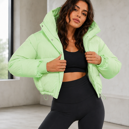 Women's Cropped Puffer Jacket – Quilted Insulation with Adjustable Hem
