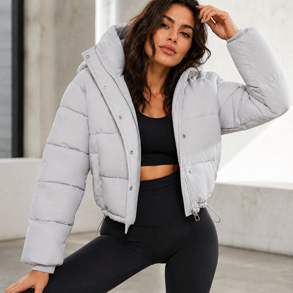 Women's Cropped Puffer Jacket – Quilted Insulation with Adjustable Hem