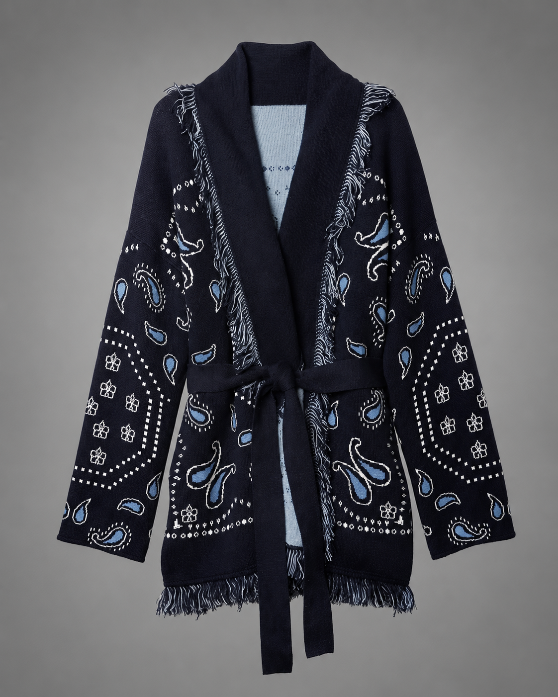 Women's Knitted Cardigan – Geometric Patterns with V-Neck and Long Sleeves