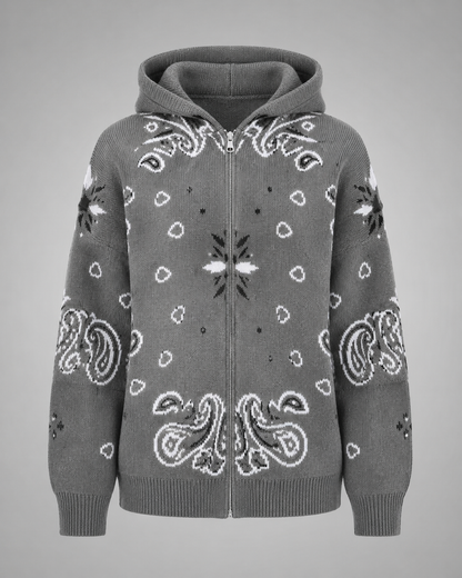 Women's Knitted Cardigan – Geometric Patterns with V-Neck and Long Sleeves