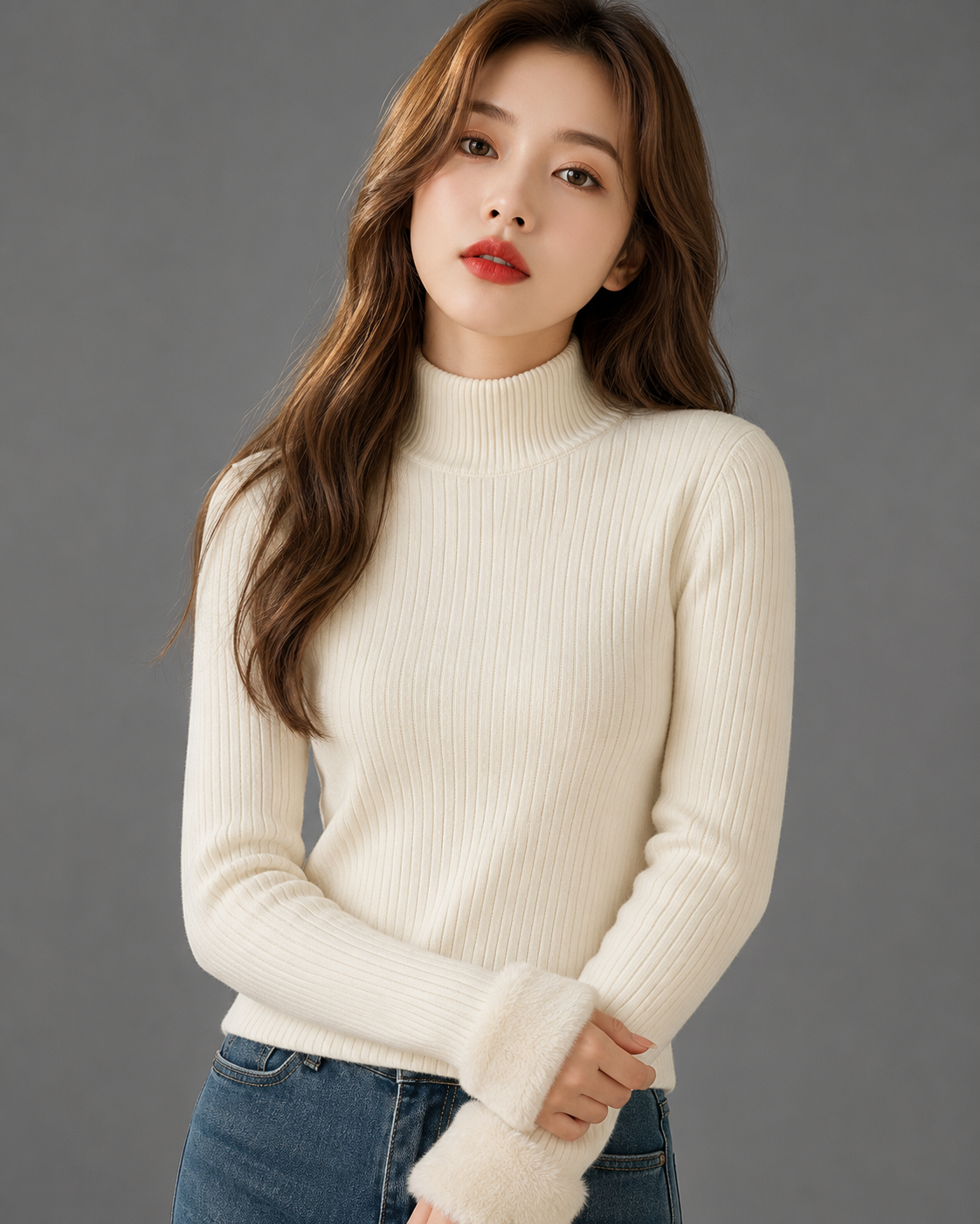 Women's Thickened Black Turtleneck Sweater – Retro Velvet Lining