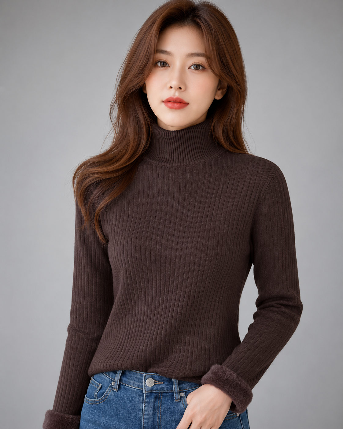 Women's Thickened Black Turtleneck Sweater – Retro Velvet Lining