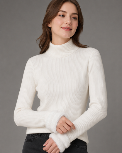 Women's Thickened Black Turtleneck Sweater – Retro Velvet Lining