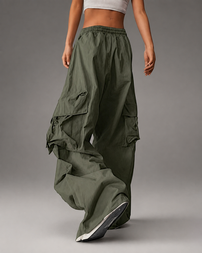 Women's High Waist Black Vintage Jogger Pants – Oversized Fit with Pockets