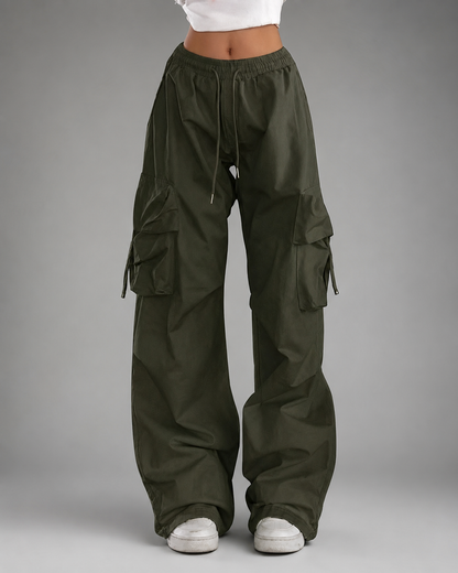 Women's High Waist Black Vintage Jogger Pants – Oversized Fit with Pockets
