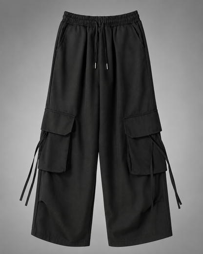 Women's High Waist Black Vintage Jogger Pants – Oversized Fit with Pockets