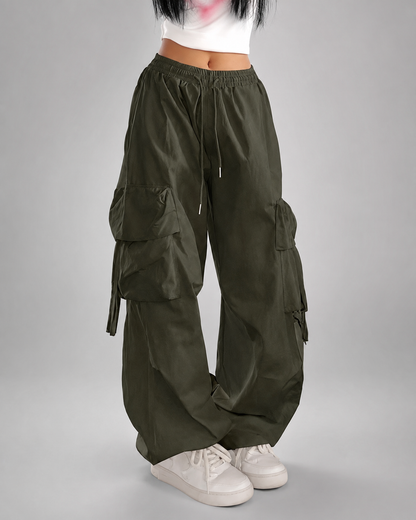 Women's High Waist Black Vintage Jogger Pants – Oversized Fit with Pockets