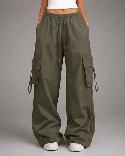 Women's High Waist Black Vintage Jogger Pants – Oversized Fit with Pockets
