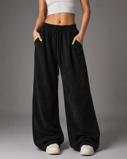 Women's Retro Corduroy Cargo Pants – Wide Leg with Drawstring