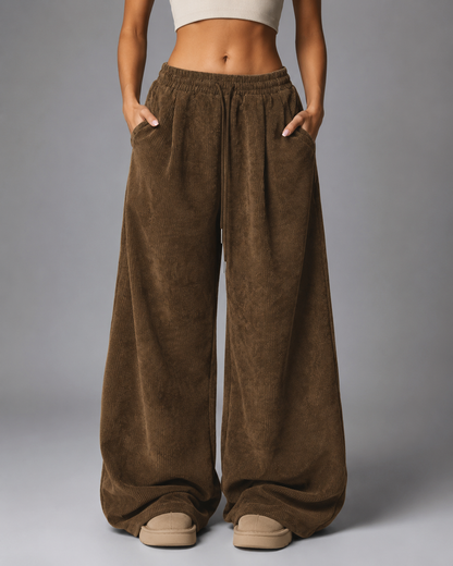Women's Retro Corduroy Cargo Pants – Wide Leg with Drawstring