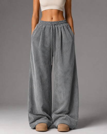 Women's Retro Corduroy Cargo Pants – Wide Leg with Drawstring