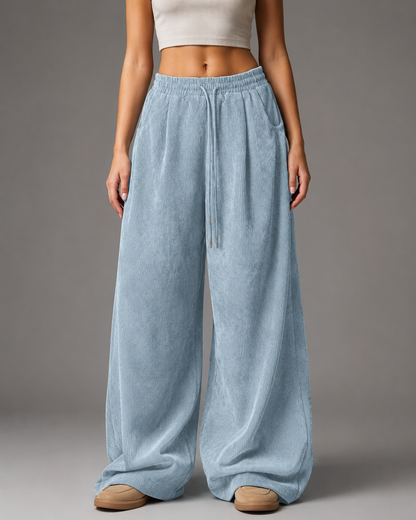 Women's Retro Corduroy Cargo Pants – Wide Leg with Drawstring