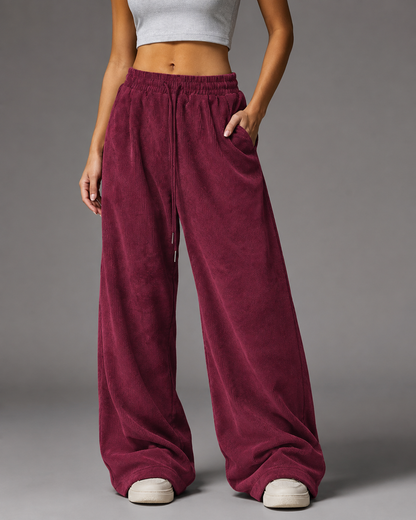 Women's Retro Corduroy Cargo Pants – Wide Leg with Drawstring