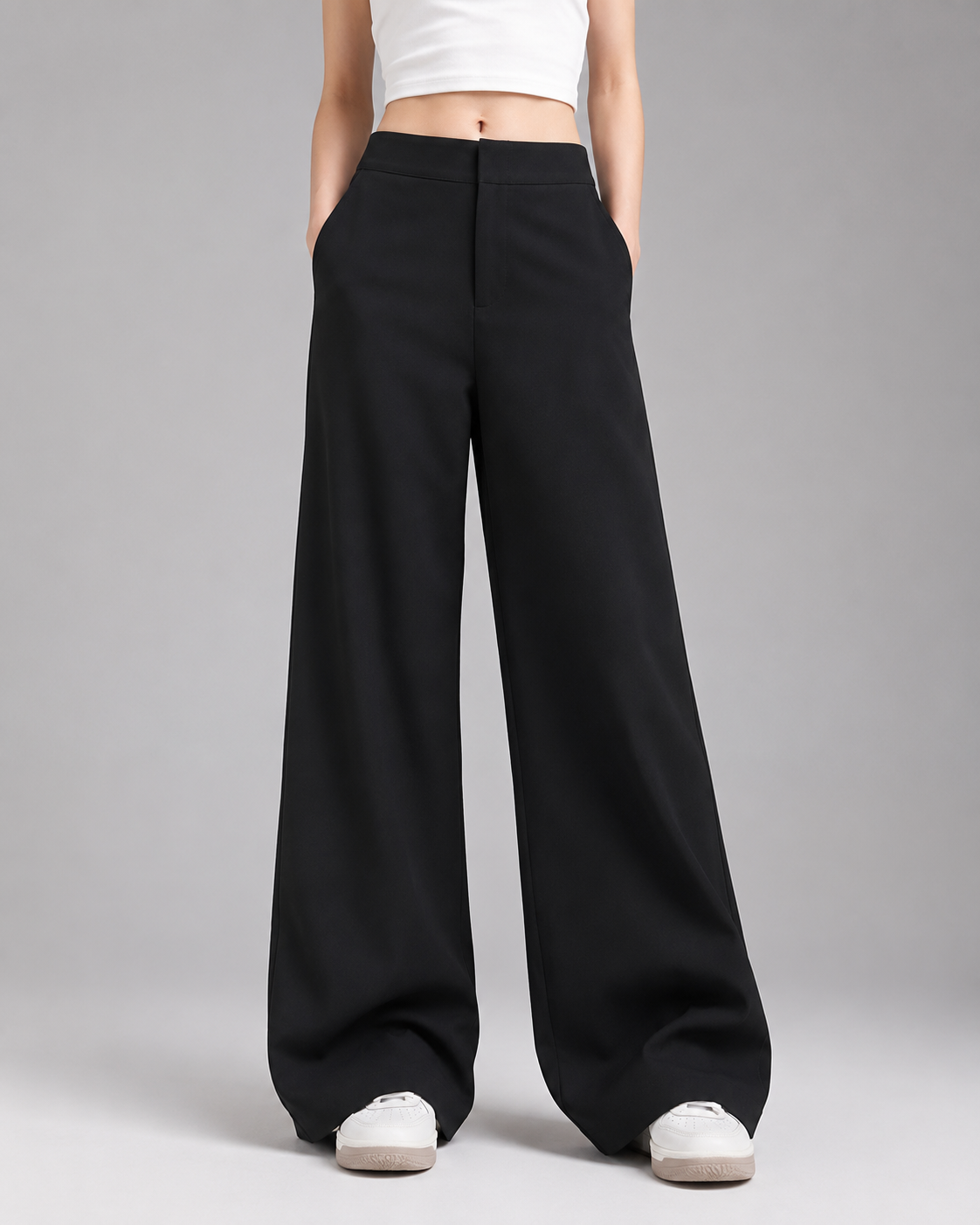 Women's Black Wide Leg Pants – Loose Fit with Thin Straight Design