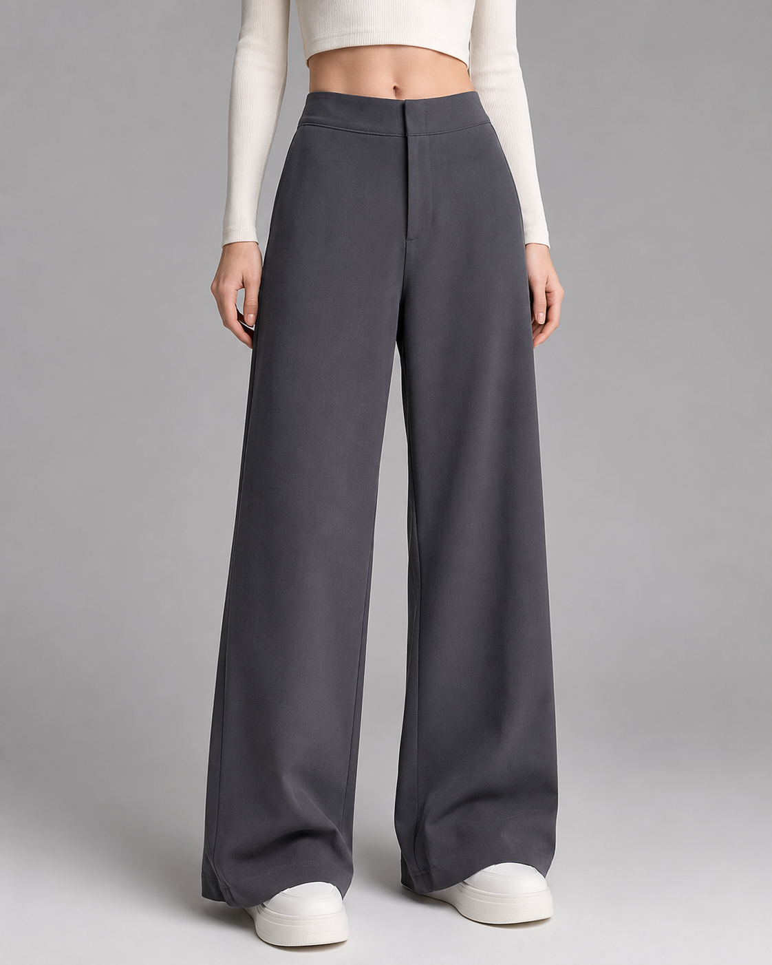 Women's Black Wide Leg Pants – Loose Fit with Thin Straight Design
