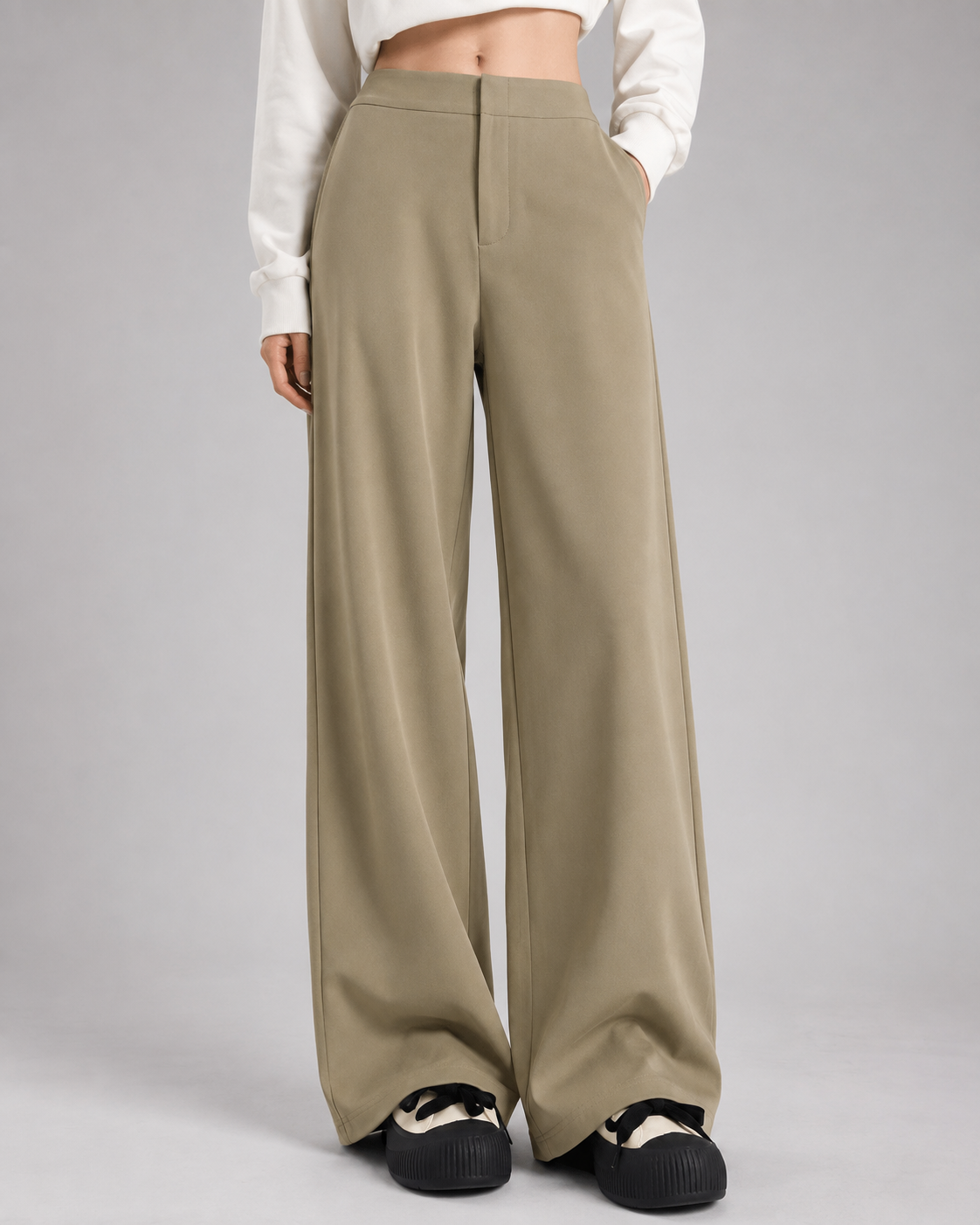 Women's Black Wide Leg Pants – Loose Fit with Thin Straight Design